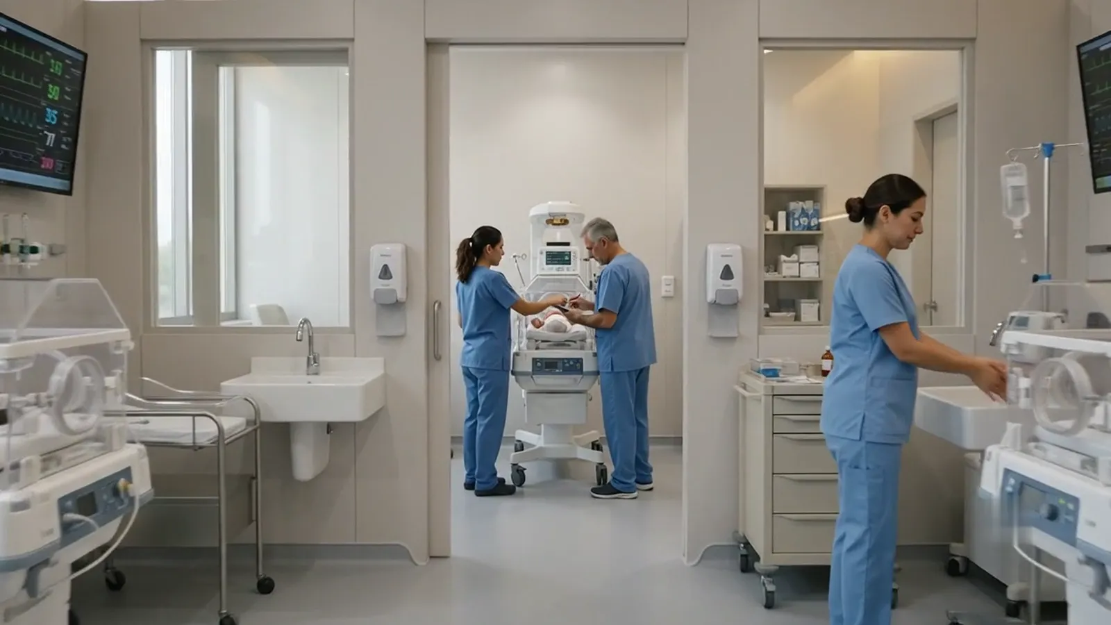 Área de neonatología con personal médico