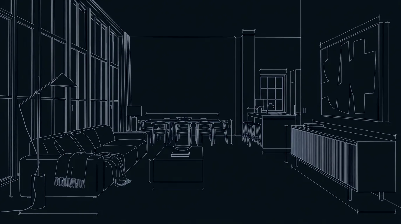 El plano de líneas del espacio, con cada pieza en su lugar