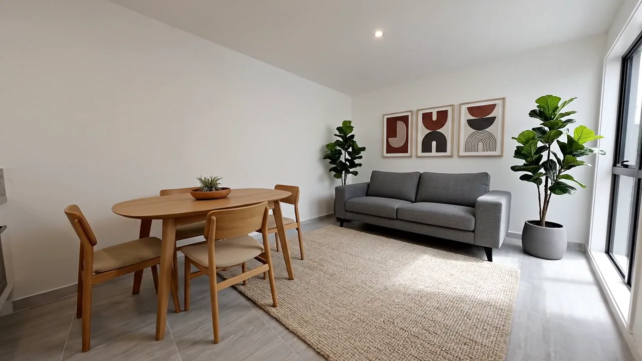 La sala del departamento, ya amueblada