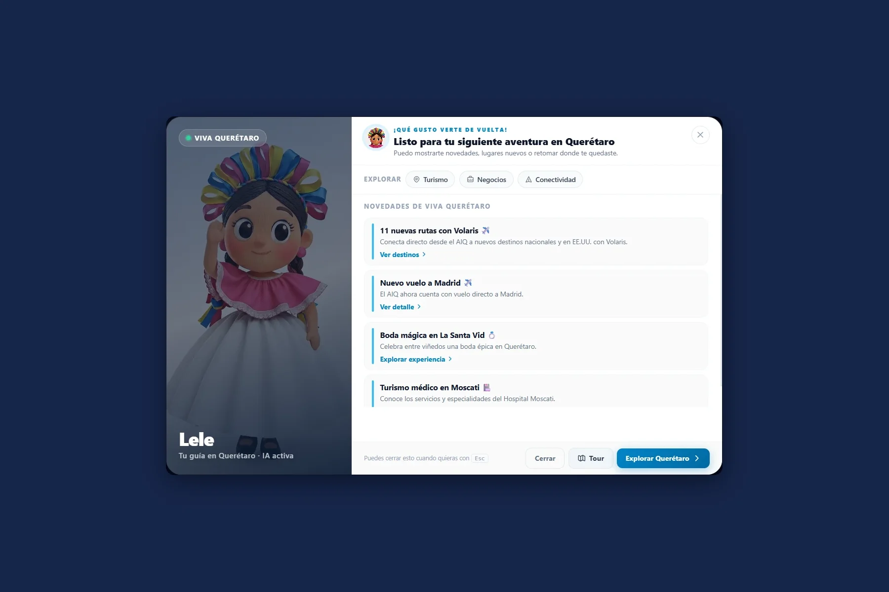 La bienvenida del portal con las novedades de Querétaro